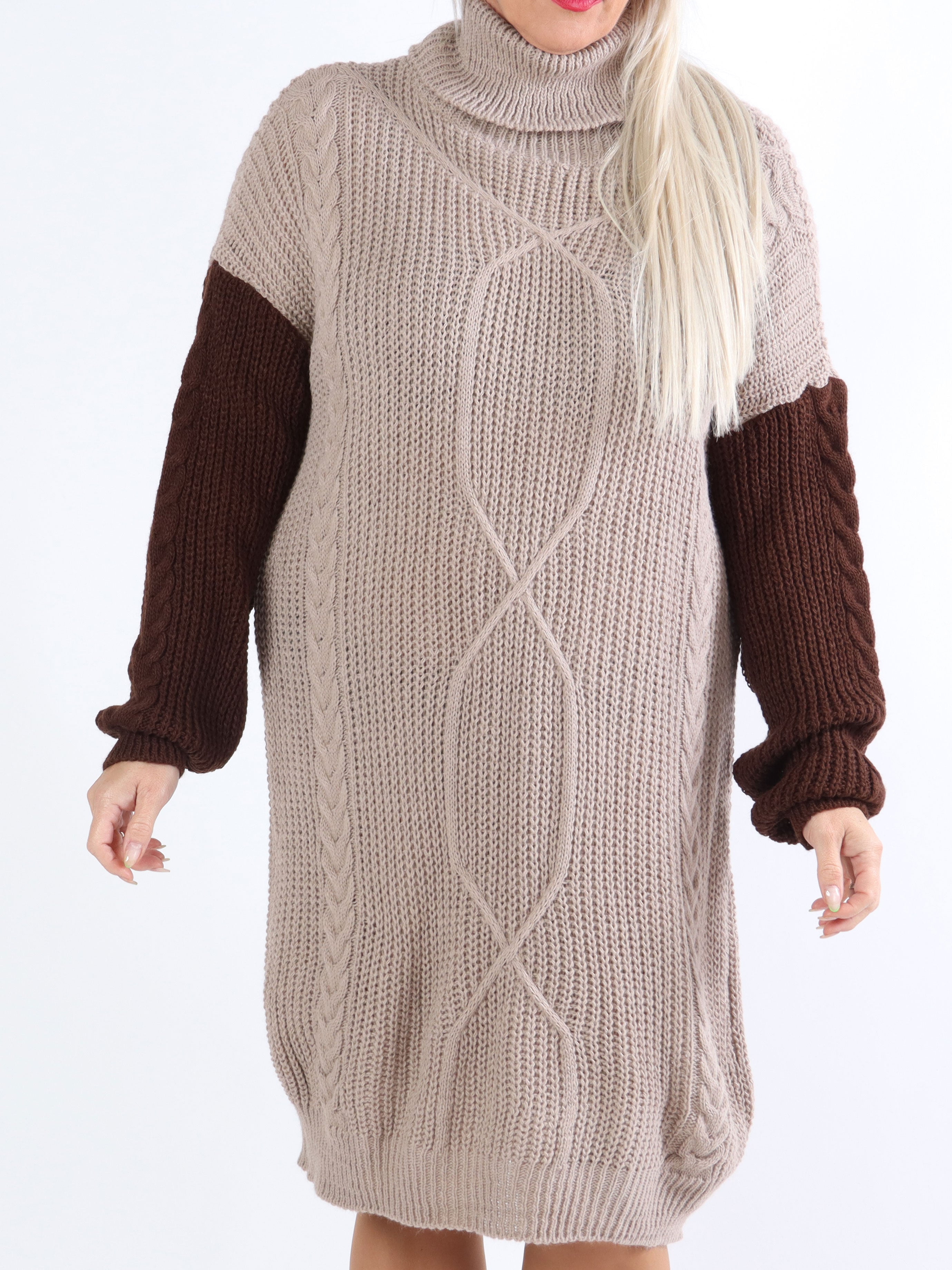 Tenna - Tvåfärgad plus size-klänning i kabelstickning - Army